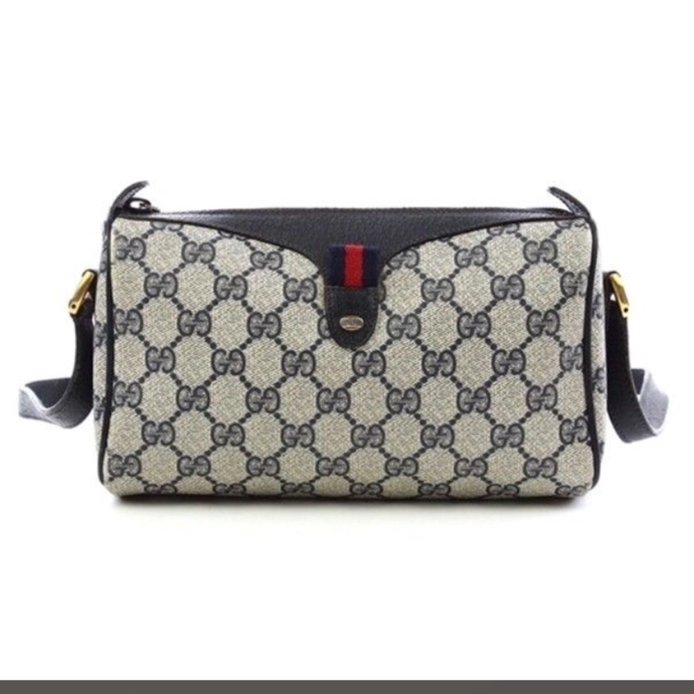 Gucci vintage navy blue coated canvas bag